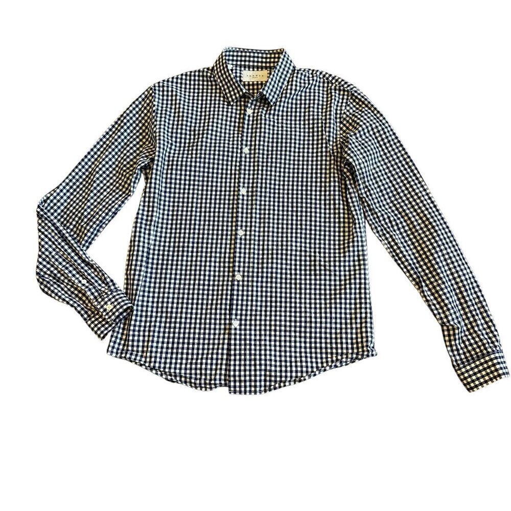 Sandro Paris Blue White Check Print Button-Down Shirt Long Sleeve Size Large